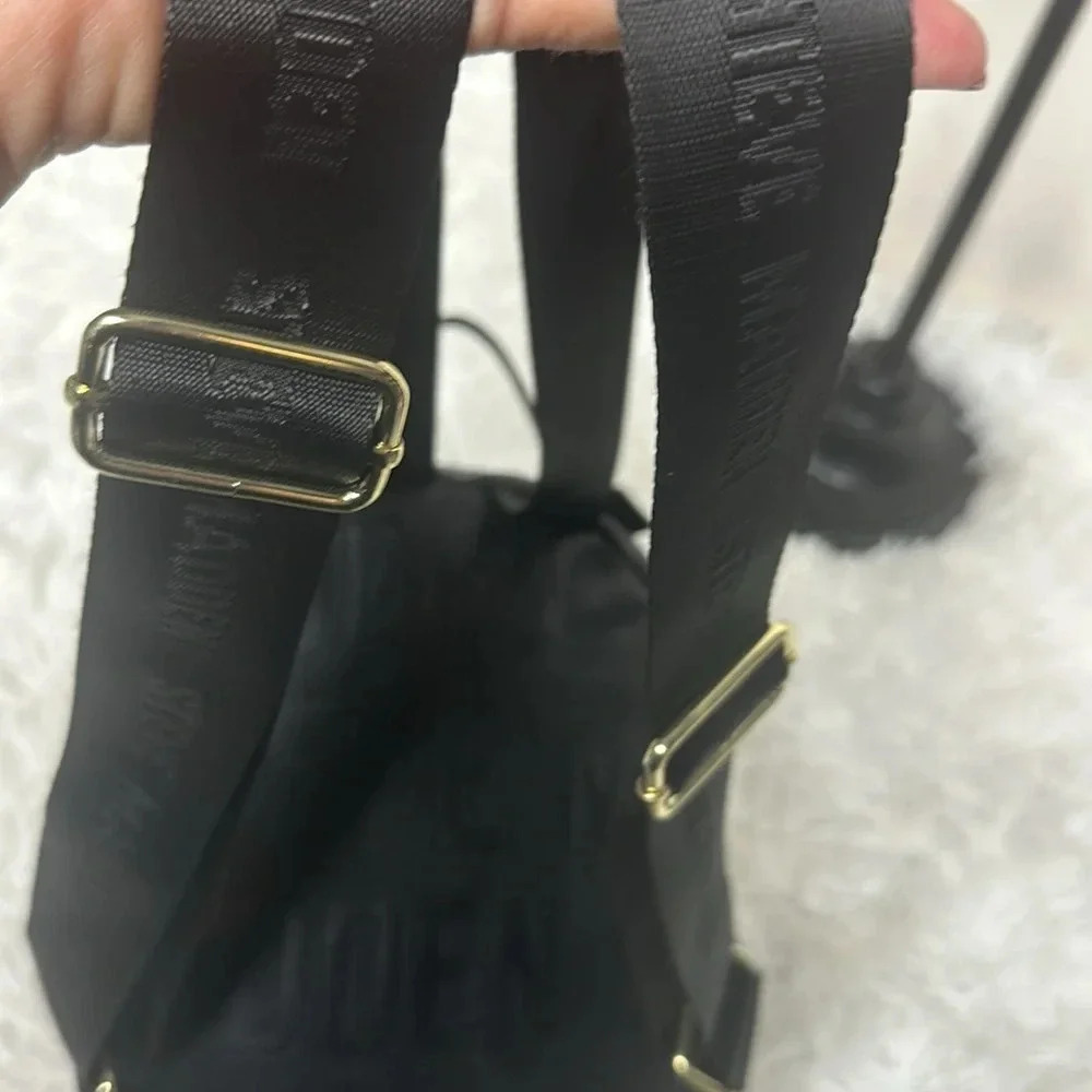 Steve Madden Mini Backpack Purse Black Embossed Leather Logo - Picture 5 of 10